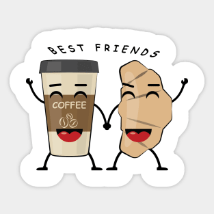 Best Friends - Croissant And Coffee - Funny Illustration Sticker